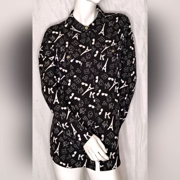 Karl Lagerfeld Black & White Logo Eiffel Tower Button-Up Shirt - Picture 1 of 13